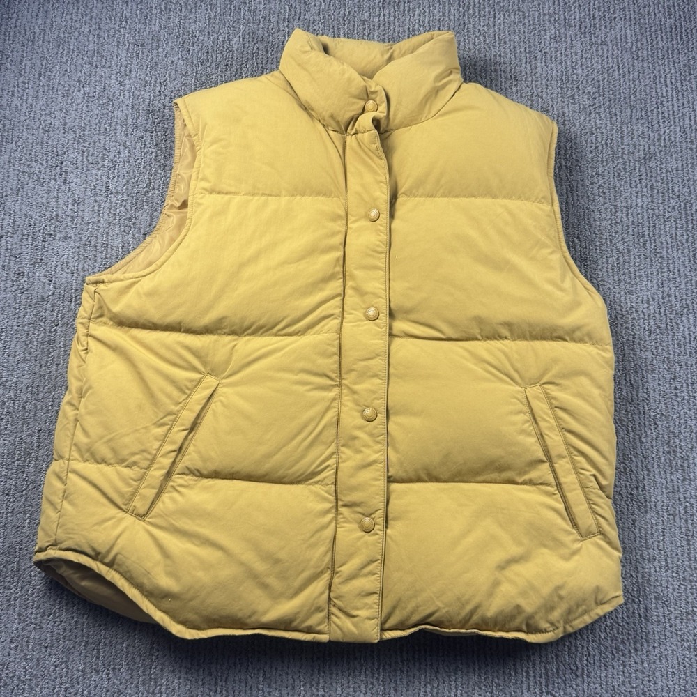 VTG Eddie Bauer Mens L Down Vest Zip Snap Quilted Puffer Yellow Gorpcore